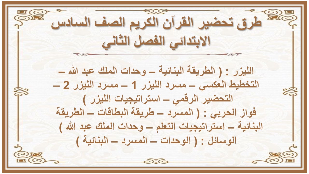 مفردات الدرس منصة مدرستى قرآن كريم الصف السادس الابتدائي الفصل الثاني
