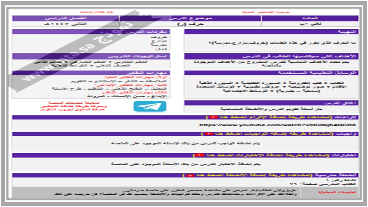 مفردات الدرس منصة مدرستى لغتى التربية الفكرية الفصل الثاني