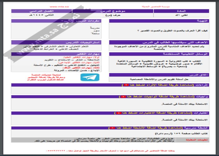 مفردات الدرس منصة مدرستى لغتي التعليم المستمر الفصل الثاني