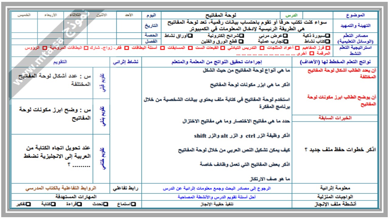 مفردات الدرس منصة مدرستي الحاسب الآلي التعليم المستمر الفصل الثاني 