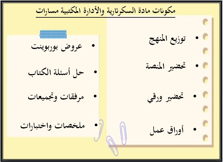 مفردات الدرس منصة مدرستي السكرتارية والادارة المكتبية مسارات الفصل الثاني