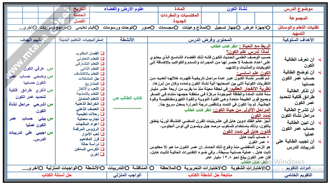 مفردات الدرس منصة مدرستي علوم الارض والفضاء 1-1 مسارات الفصل الثاني