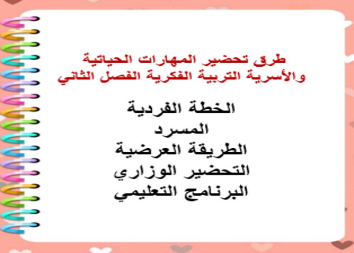 مفردات الدرس منصة مدرستي ماده مهارات الحياتية والأسرية التربية الفكرية الفصل الثاني