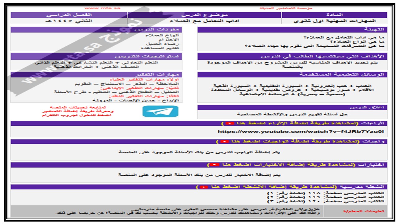 مهارات التفكير منصة مدرستي للمهارات المهنية التربية الفكرية الفصل الثاني 