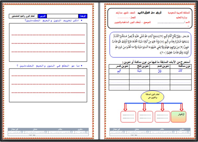 أوراق عمل القرآن الكريم 3 مسارات