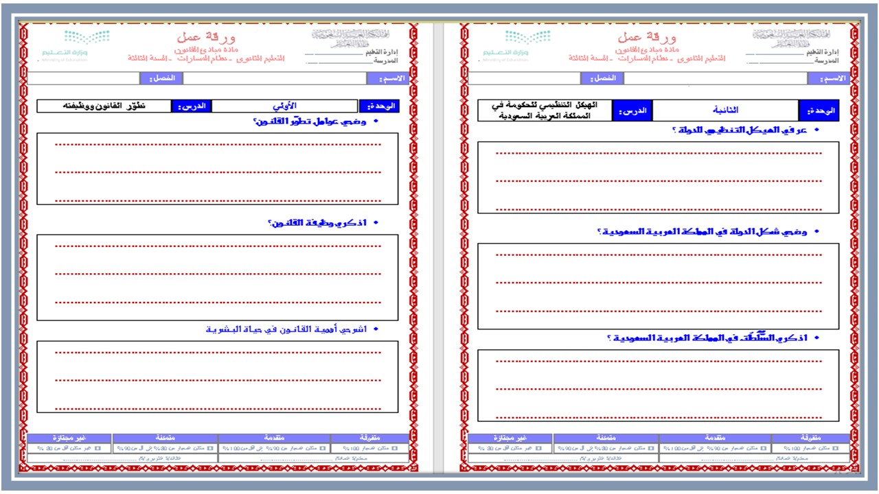 أوراق عمل مبادئ القانون 1-2 مسارات أوراق عمل مبادئ القانون 1-2 مسارات