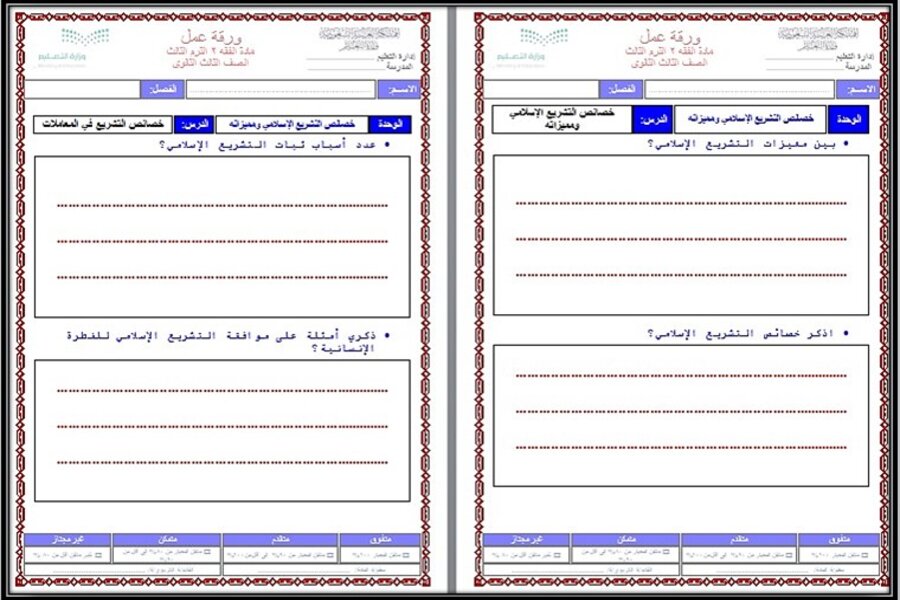 أوراق عمل الفقه 2 مسارات الترم الثالث