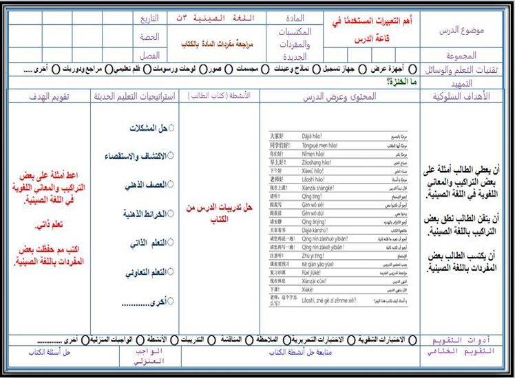 تحضير لغة صينية مسارات الترم الثالث