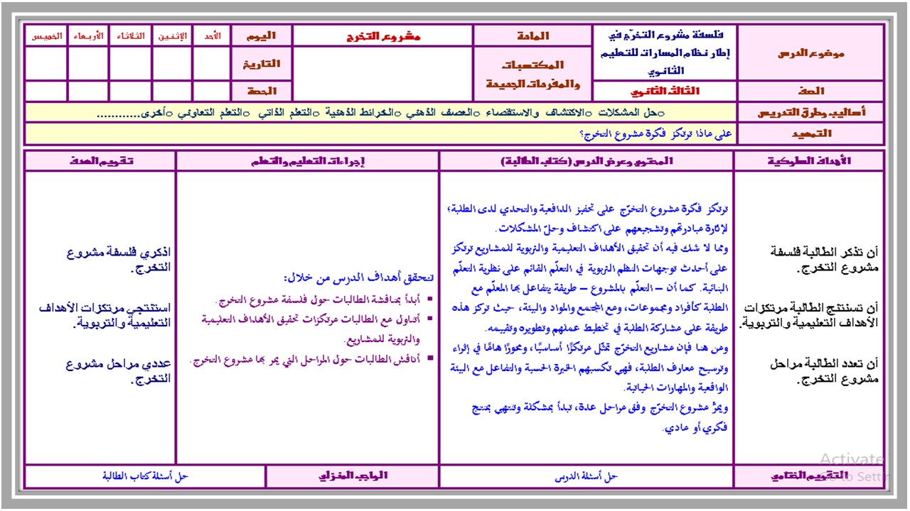 تحضير مشروع التخرج مسارات الترم الثالث 