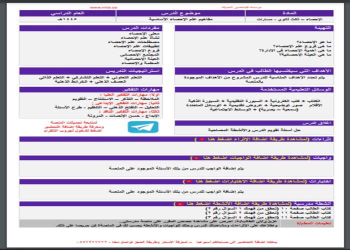 تحضير منصة مدرستي الإحصاء مسارات الترم الثالث