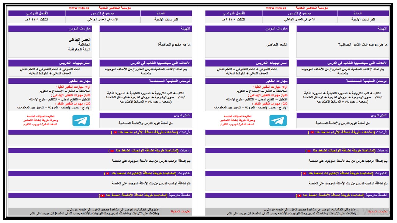 تحضير منصة مدرستي الدراسات الأدبية مسارات الترم الثالث