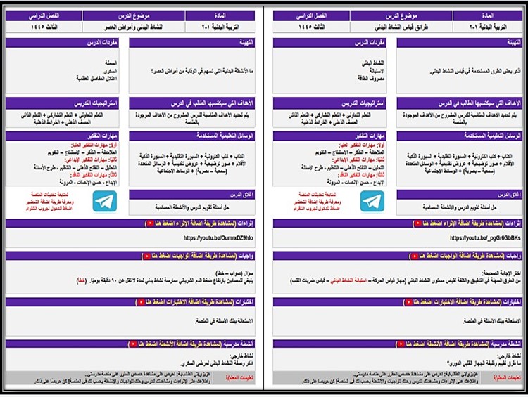 توزيع المنهج مادة التربية البدنية والصحية مسارات الفصل الثالث توزيع المنهج مادة التربية البدنية والصحية مسارات الفصل الثالث