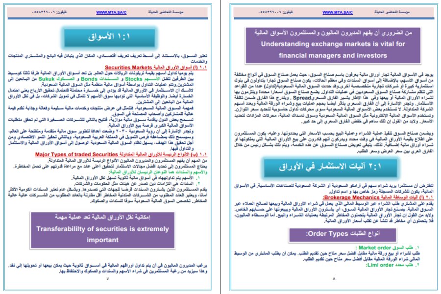 أوراق عمل الإدارة المالية مسارات الفصل الثالث  