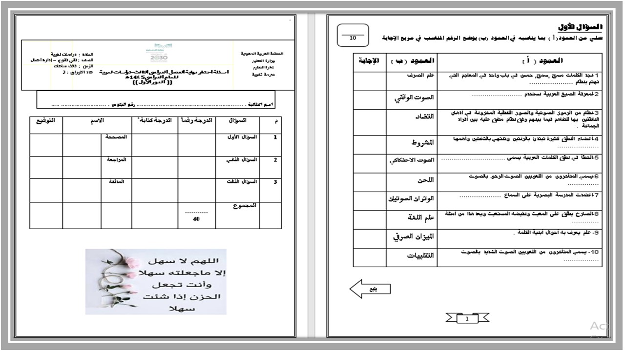 أوراق عمل اللغة العربية والدراسات اللغوية مسارات الفصل الثالث أوراق عمل اللغة العربية والدراسات اللغوية مسارات الفصل الثالث