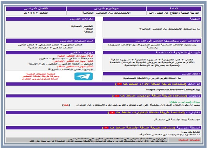 إغلاق الدرس مادة التربية البدنية الفصل الثالث