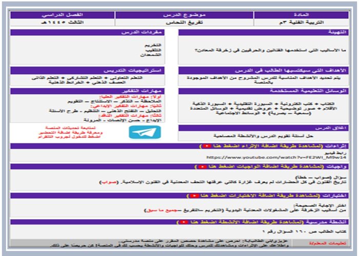 إغلاق الدرس مادة التربية الفنية الفصل الثالث 