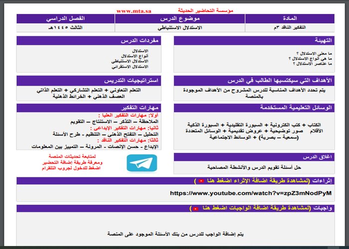 إغلاق الدرس مادة التفكير الناقد الفصل الثالث