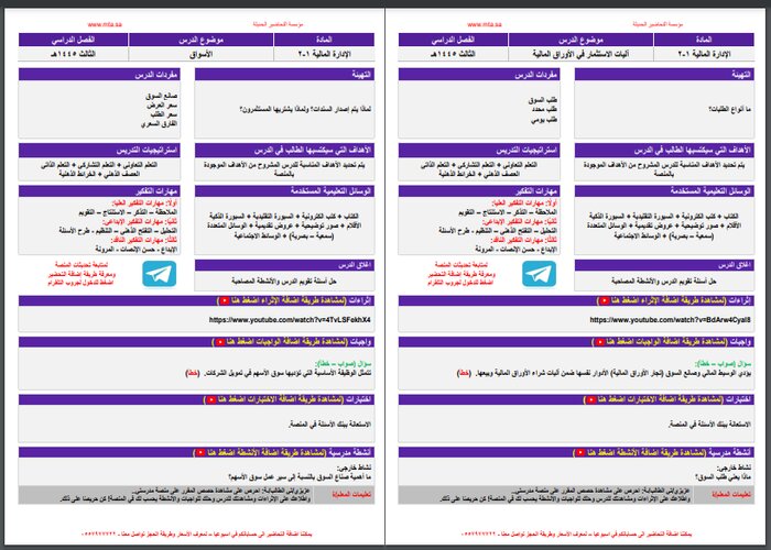 تحضير منصة مدرستي لمادة الإدارة المالية مسارات الفصل الثالث تحضير منصة مدرستي لمادة الإدارة المالية مسارات الفصل الثالث