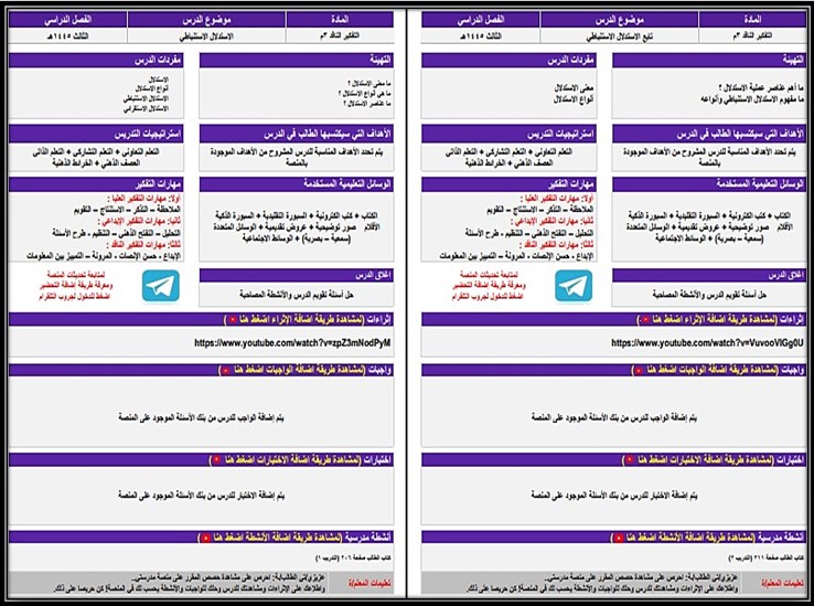 تحضير منصة مدرستي مادة تفكير ناقد الفصل الثالث