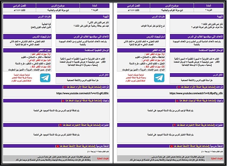 تحضير منصة مدرستي لمادة الفيزياء 2 مسارات الفصل الثالث