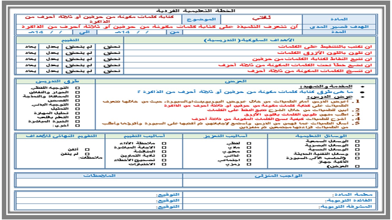 توزيع المنهج مادة لغتي الصف السادس تربية فكرية الفصل الثالث 