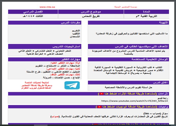 مفردات الدرس مادة التربية الفنية الفصل الثالث
