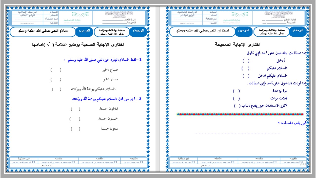 ملخص مادة الدراسات الاسلامية رابع ابتدائي الفصل الثالث 