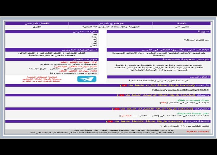 تحضير المنصة لغتي أول ابتدائي فصل أول 