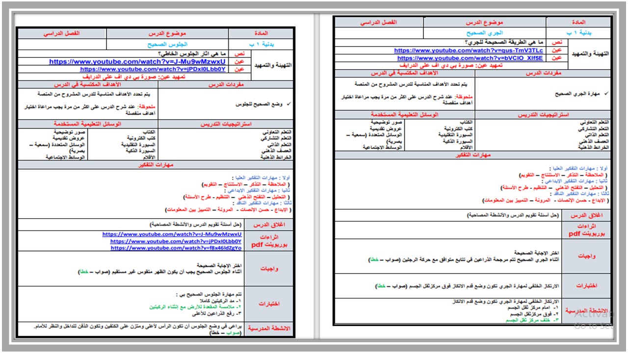 اغلاق الدرس تربية بدنية الصف الأول الابتدائي الفصل الأول مدرستي