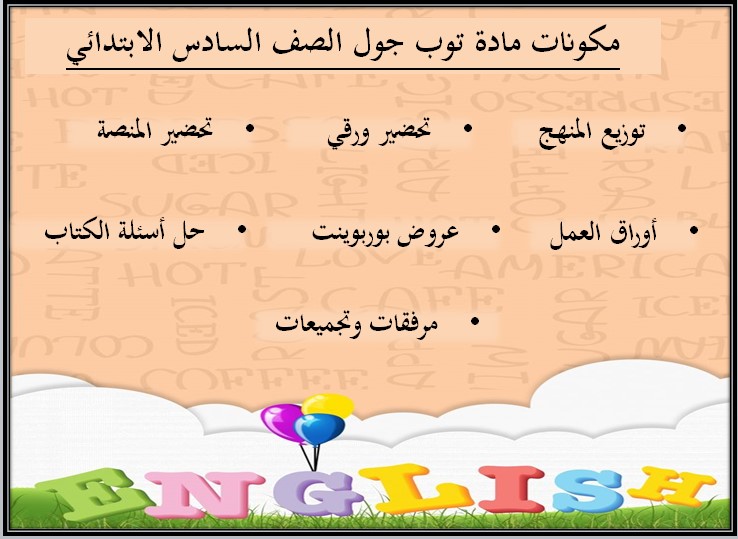 تحضير مادة Top Goal 1 الصف السادس الابتدائي الفصل الدراسي الاول