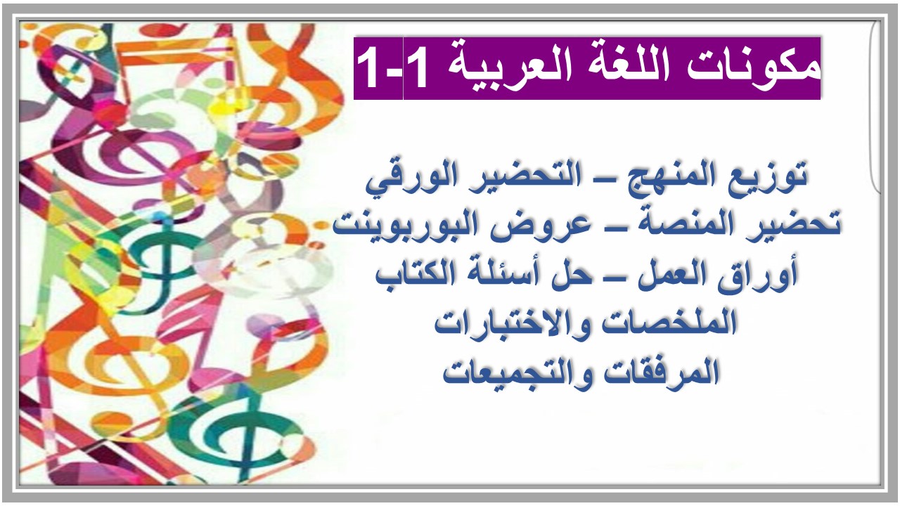 خطة التعليم الأسبوعية اللغة العربية 1-1  