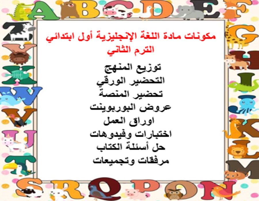 خطة التعلم الأسبوعية PDF اللغة الإنجليزية أول ابتدائي الترم الثاني 