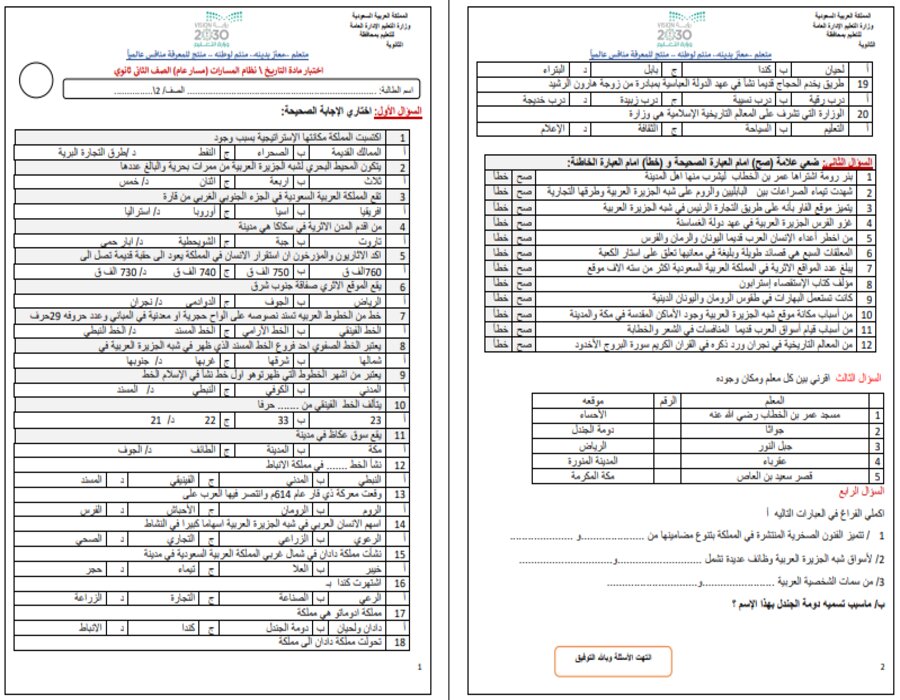 خطة التعلم الأسبوعية التاريخ ثاني ثانوي مسارات الترم الثاني 