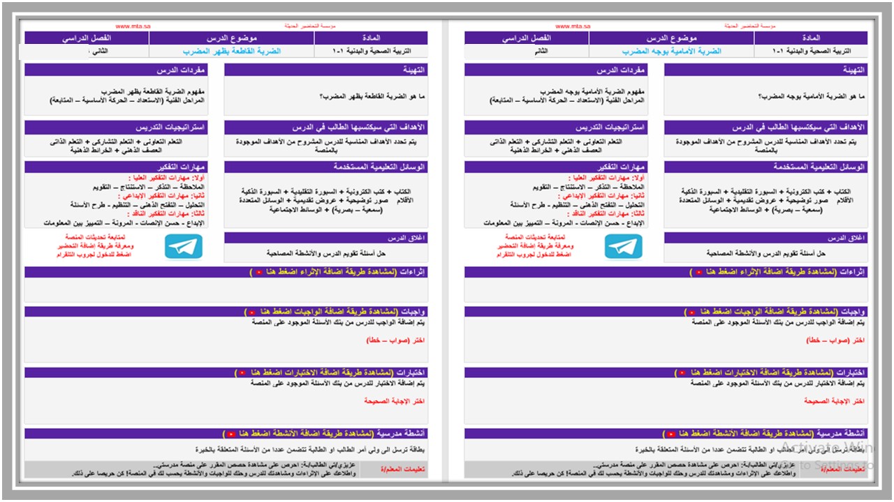 خطة التعلم الأسبوعية التربية الصحية والبدنية أول ثانوي مسارات الترم الثاني