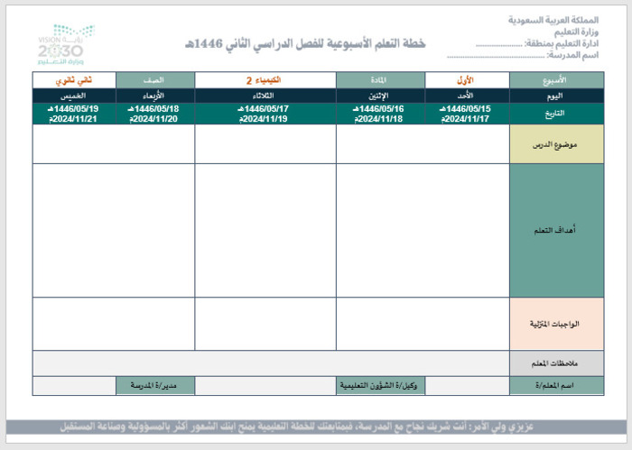 خطة التعلم الأسبوعية الكيمياء 2 ثاني ثانوي مسارات الترم الثاني خطة التعلم الأسبوعية الكيمياء 2 ثاني ثانوي مسارات الترم الثاني