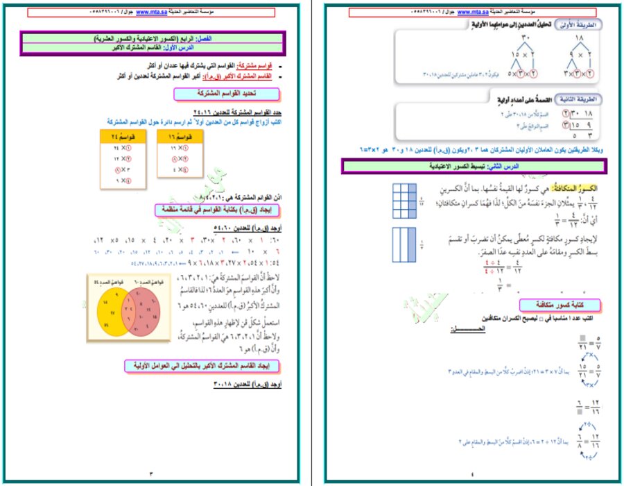 خطة التعلم الأسبوعية رياضيات سادس ابتدائي الترم الثاني
