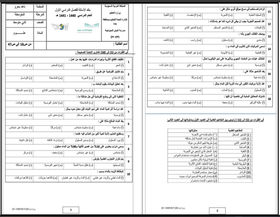 خطة التعلم الأسبوعية علوم ثاني متوسط الترم الثاني