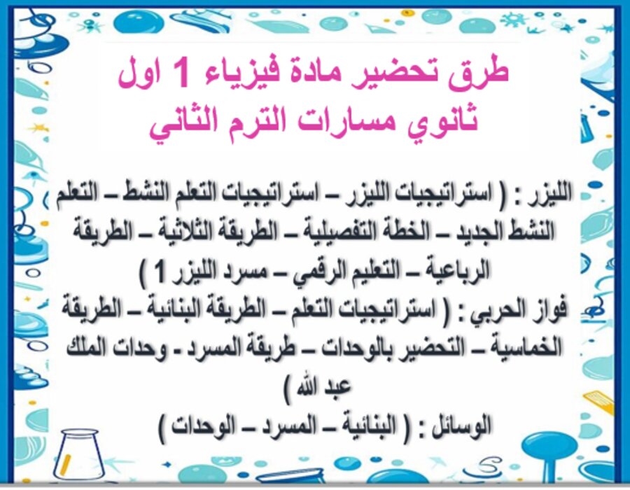 خطة التعلم الأسبوعية فيزياء 1 اول ثانوي مسارات الترم الثاني