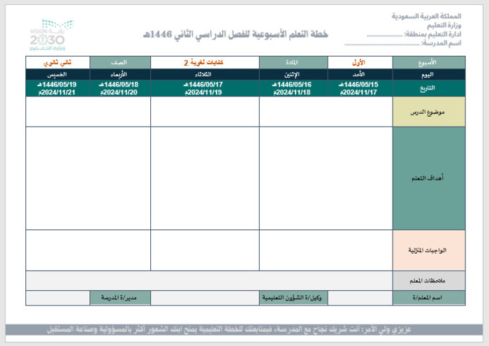 خطة التعلم الأسبوعية كفايات لغوية 2 ثاني ثانوي مسارات الترم الثاني خطة التعلم الأسبوعية كفايات لغوية 2 ثاني ثانوي مسارات الترم الثاني