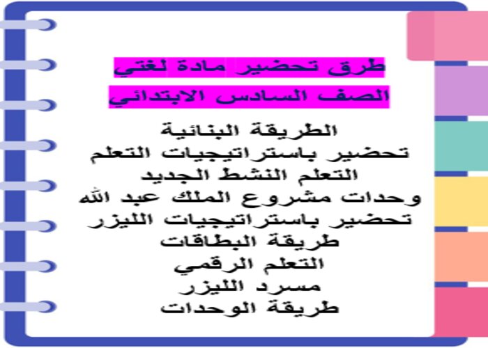 خطة التعلم الأسبوعية لغتي صف سادس ابتدائي الترم الثاني