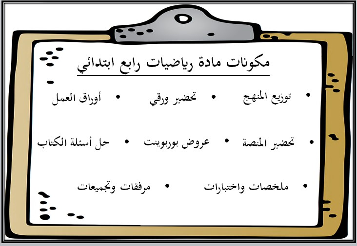 خطة التعليم الأسبوعية رياضيات رابع ابتدائي الترم الثاني