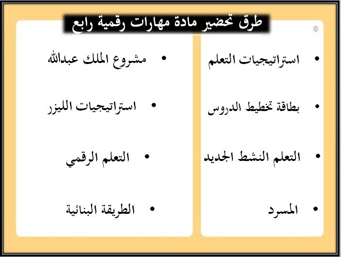 طرق تحضير مادة المهارات الرقمية الصف الرابع الفصل الدراسي الثاني