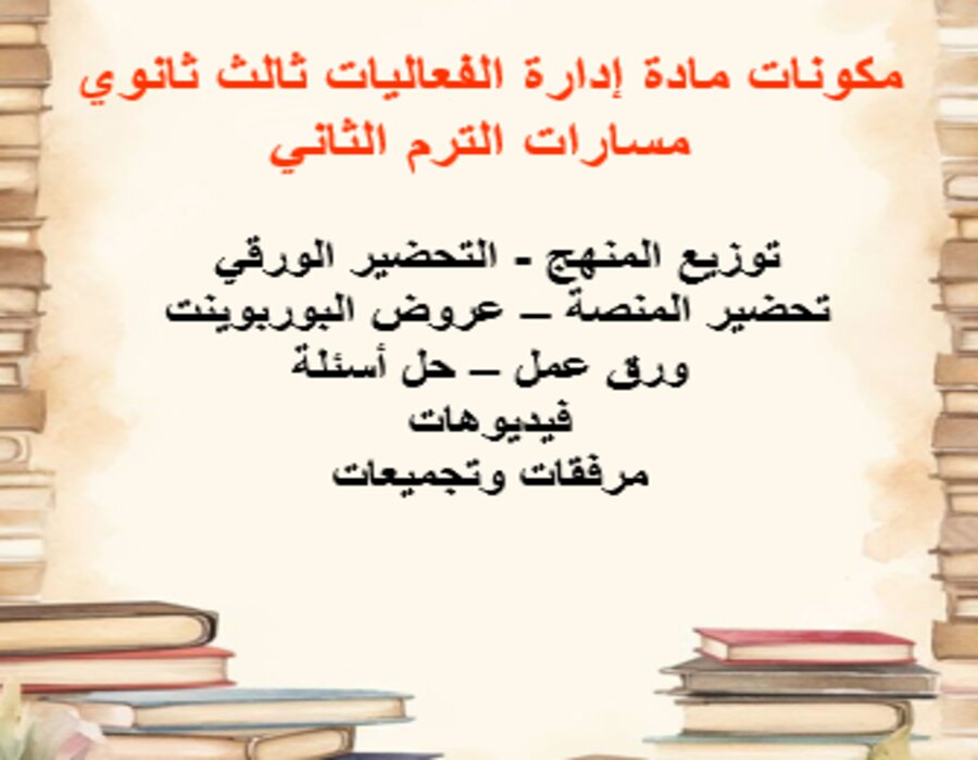 خطة التعلم الأسبوعية إدارة الفعاليات ثالث ثانوي مسارات الترم الثاني