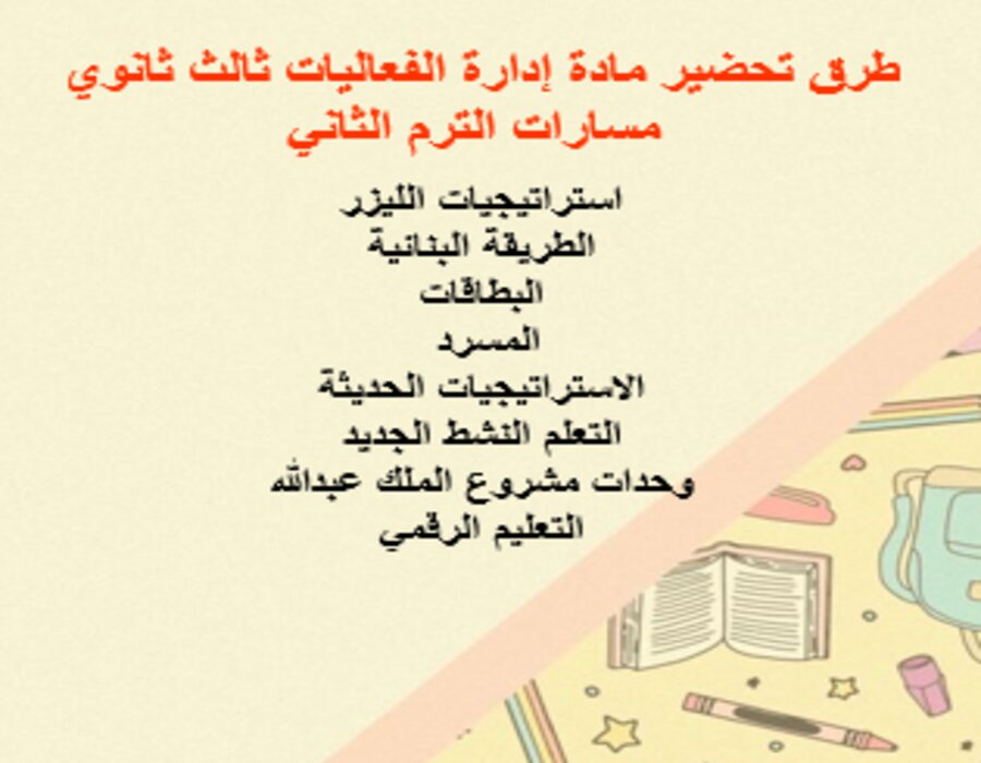 خطة التعلم الأسبوعية إدارة الفعاليات ثالث ثانوي مسارات الترم الثاني