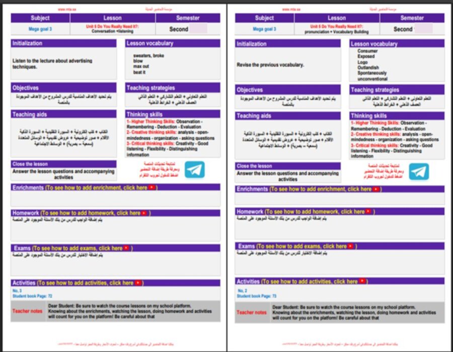 خطة التعلم الأسبوعية إنجليزي ثالث ثانوي مسارات الترم الثاني