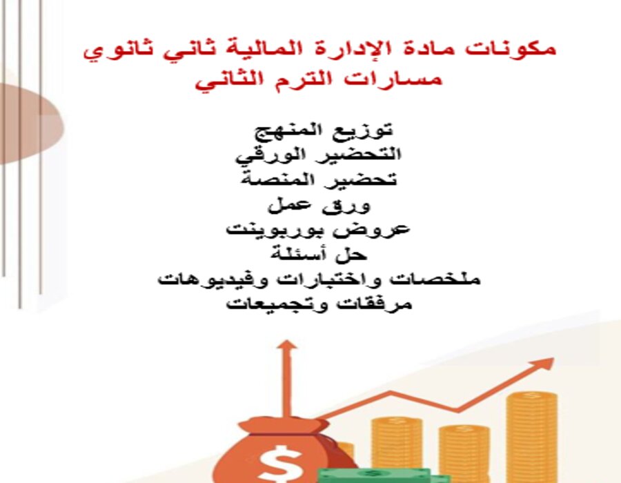 خطة التعلم الأسبوعية الإدارة المالية ثاني ثانوي مسارات الترم الثاني 