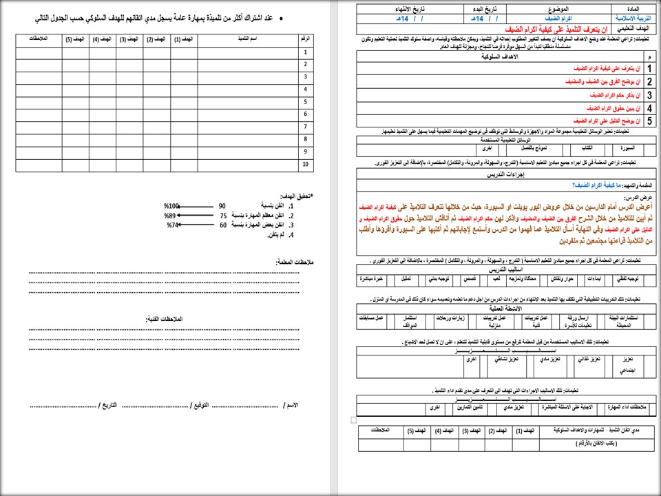 خطة التعلم الأسبوعية تربية اسلامية ثاني ثانوي التربية الفكرية