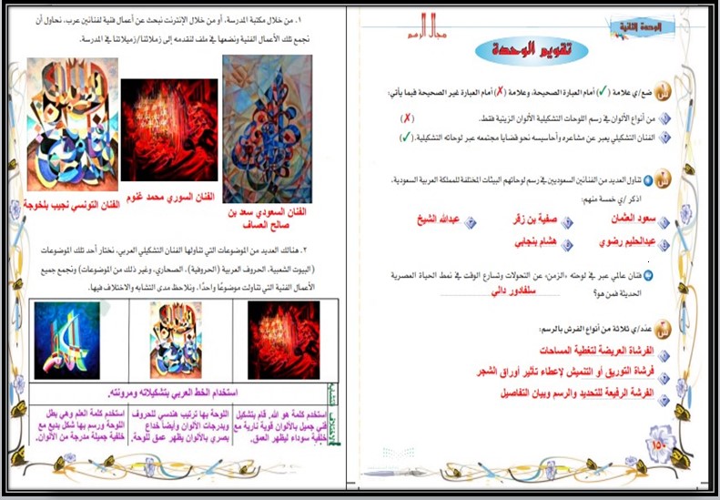 خطة التعلم الأسبوعية تربية فنية سادس ابتدائي الترم الثاني