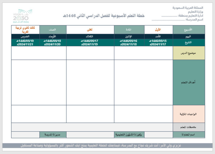 خطة التعلم الأسبوعية لغتي ثالث ثانوي التربية الفكرية