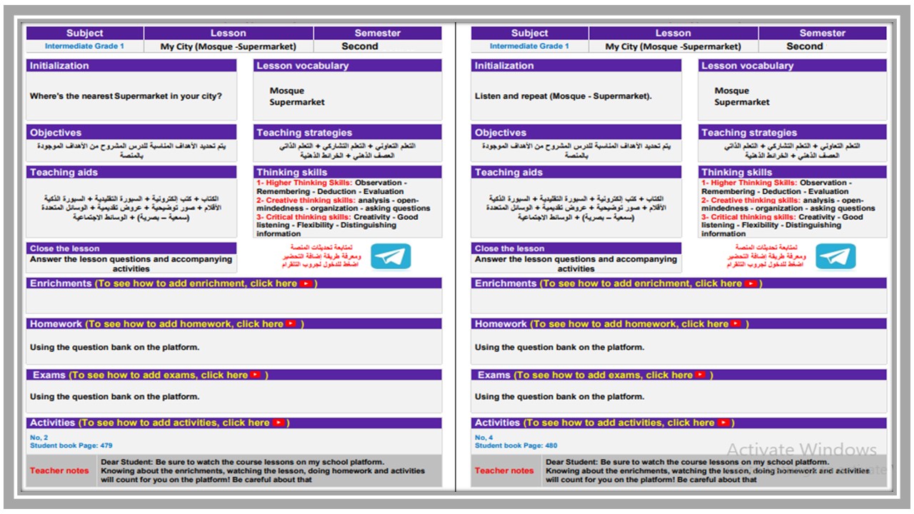 خطة التعلم الأسبوعية لمادة اللغة الإنجليزية أول متوسط التربية الفكرية  